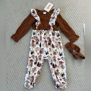 NWT PatPat Baby Girl 12-18M Woodland Animal Ruffle Jumpsuit Romper